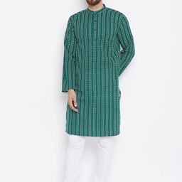 even Men Teal Green Printed Straight Kurta-picture-4