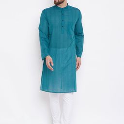 even Men Teal Green Woven Design Straight Kurta-54