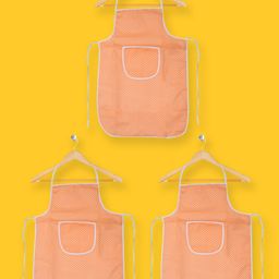 Kuber Industries Unisex Set of 3 Peach-Coloured & White Polka Dot Printed Aprons-15