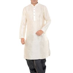 DEYANN Off-White & Black Dupion Silk Kurta Set-image-45