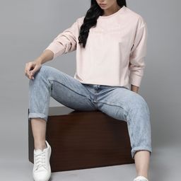 Roadster Women Pink Velour Embroidered Sweatshirt-image-90