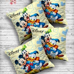 Kuber Industries Set Of 4 Cream-Coloured & Blue Both Side Disney Printed Reversible Cushion-58