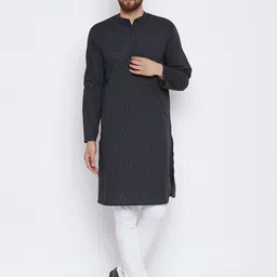 even Men Black Striped Straight Kurta-47