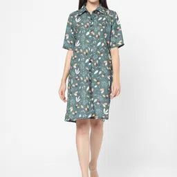Smarty Pants Women Green Floral Printed Shirt Dress-image-17