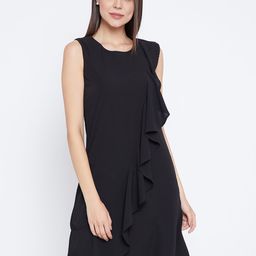Zastraa Women Black Solid A-Line Dress-image-17