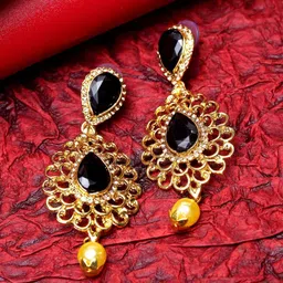 ANIKAS CREATION Black & Gold-Toned Classic Drop Earrings-picture-37