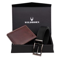 WildHorn Men Maroon & Black RFID Protected Genuine Leather Accessory Gift Set-image-75