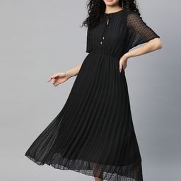 plusS Tie-Up Neck A-Line Midi Dress-image-37