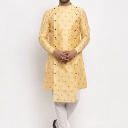 KLOTTHE Men Gold-Toned Woven Design A-Line Kurta-image-55