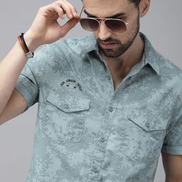 The Roadster Lifestyle Co Men Blue Printed Pure Cotton Sustainable Casual Shirt-image-26