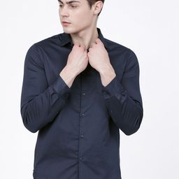 HIGHLANDER Men Navy Blue Slim Fit Solid Casual Shirt-image-74