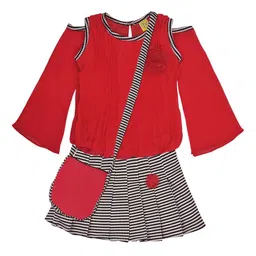 Wish Karo Girls Red & Black Solid Top with Skirt-image-54