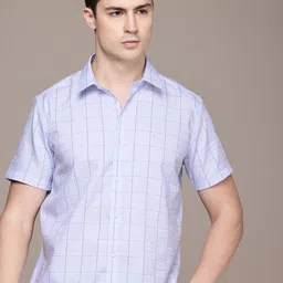 French Connection Pure Cotton Slim Fit Windowpane Checked Casual Shirt-image-35