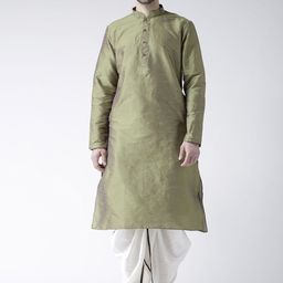 DEYANN Men Green & Off-White Self-Design Kurta with Dhoti Pants-image-88