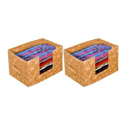 Kuber Industries Set Of 2 Beige Metallic Printed Shirt Stacker Organisers With Handles-18