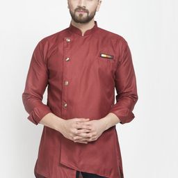 Benstoke Men Maroon Solid Straight Kurta-image-4
