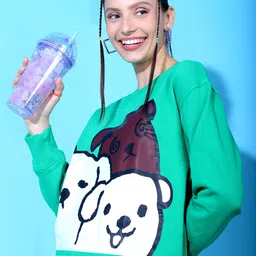 Stylecast X Hersheinbox Women Green Graphic Printed Pure Cotton Sweatshirt-picture-4
