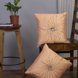 Alina decor Peach-Coloured Set of 2 Embellished Square Cushion Covers-21