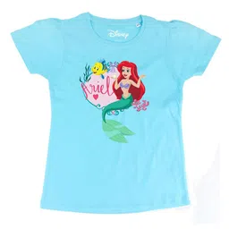 Disney by Wear Your Mind Girls Turquoise Blue Disney Princess Printed Cotton Pure Cotton T-shirt-image-53