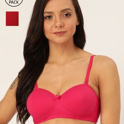 Lady Lyka Fuchsia Pink & Maroon Pack of 2 Solid T-shirt Bra SWEET18-5