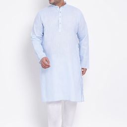 Hangup Men Blue & White Solid Kurta with Pyjamas-51