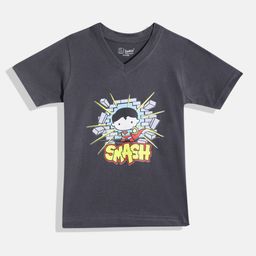 Eteenz Kids Boys Smash Printed V-Neck T-Shirt-image-67