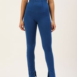 FOREVER 21 Women Blue Solid Skinny Fit Regular Trousers With Hem Slits-picture-6