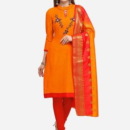 Blissta Orange & Red Cotton Blend Unstitched Dress Material-image-17