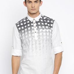 The Indian Garage Co Men White Printed Straight Kurta-image-86