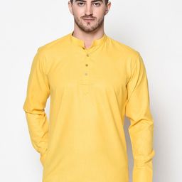 Tabard Men Yellow Mandarin Collar Straight Short Cotton Kurta-picture-17