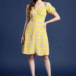 Mast & Harbour Floral Printed Puff Sleeve A-Line Dress-image-32
