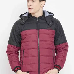 Adobe Men Burgundy & Navy Blue Colourblocked Lightweight Padded Jacket-image-81