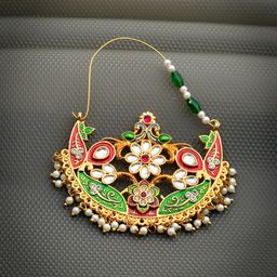 Silvermerc Designs Gold-Plated Green Pearls-Studded Nose Ring-41