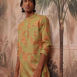 Sangria Men Floral Print Above Knee Kurta-picture-16
