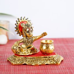 CraftVatika Gold-Toned & Red Baby Krishna Idol Makhan Chor Showpiece-33