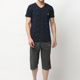 VIMAL JONNEY Men Navy Blue & Charcoal Printed Night suit-image-37