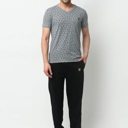 VIMAL JONNEY Men Grey Melange & Black Printed Night suit-image-10