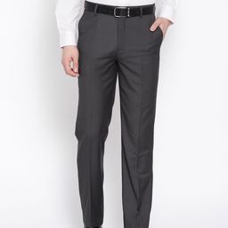 Wills Lifestyle Men Charcoal Grey Regular Fit Solid Formal Trousers-image-28