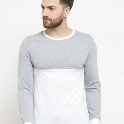 Kalt Men Grey & White Colourblocked Round Neck T-shirt-image-70