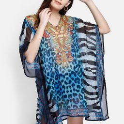 Aditi Wasan Blue Animal Printed Kaftan Dress-image-79