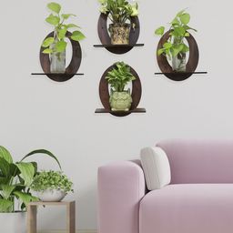RANDOM Set Of 4 Coffee Brown MDF Basic Wall Shelves-26