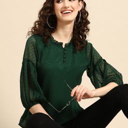 Sangria Mandarin Collar Bishop Sleeves Georgette Top-picture-47