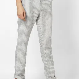 Celio Men Grey Slim Fit Striped Regular Trousers-image-74