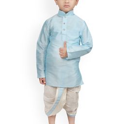 SG YUVRAJ Boys Blue Solid Kurta with Raw Silk Dhoti Pants-51