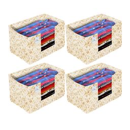 Kuber Industries Set Of 4 Beige & Brown Metallic Printed Shirt Stacker Organisers With Handles-16