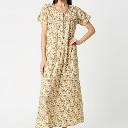 AV2 Yellow & Brown Printed Maternity Nightdress-image-95