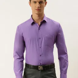 English Navy Men Purple Slim Fit Solid Formal Shirt-image-117
