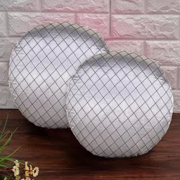 Mezposh Grey Set of 2 Checked Satin Round Cushion Covers-7