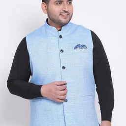Hangup Men Blue Solid Woven Nehru Jacket-picture-31