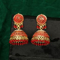 ANIKAS CREATION Orange & Gold Dome Shaped Jhumkas-picture-47